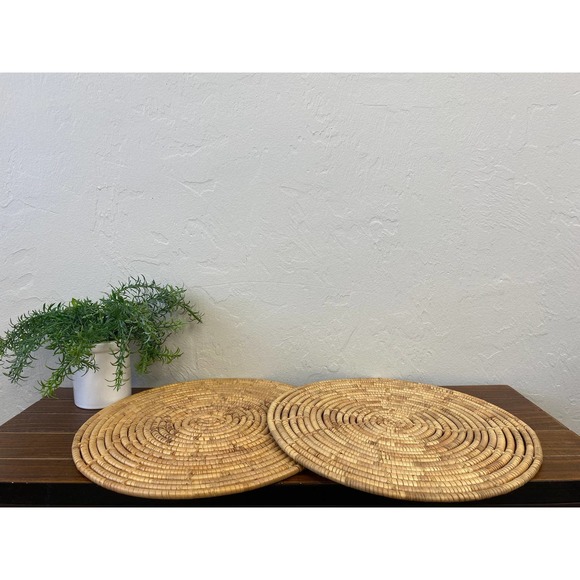 Pair of Round Rattan Boho Cottagecore Placemats - Picture 2 of 3